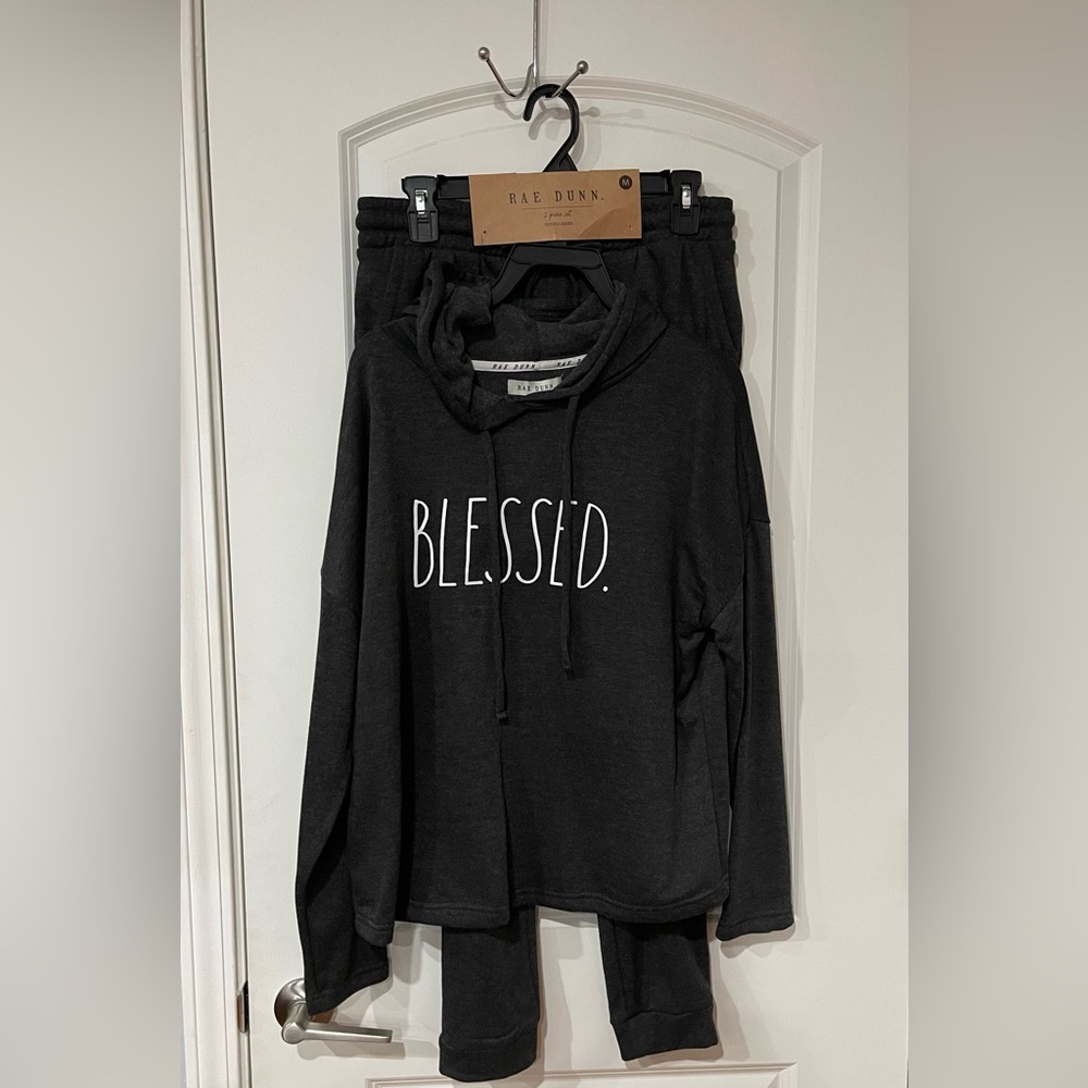 Rae Dunn Woman’s 2 Piece Hoodie & Jogger Set w/ BLESSED white lettering NWT